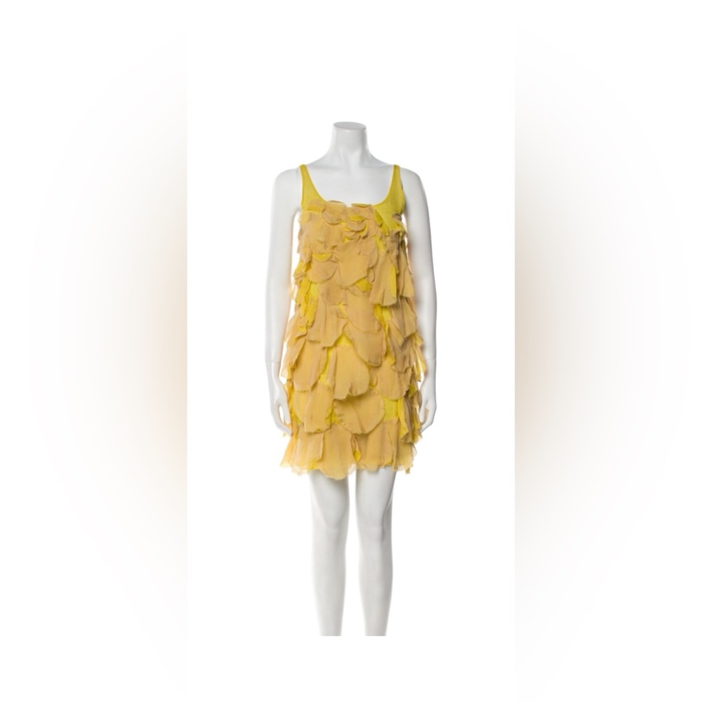 Fendi Silk Yellow Petal-Detail Sleeveless Dress